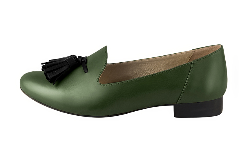 French elegance and refinement for these forest green and satin black loafers with pompons, 
                available in many subtle leather and colour combinations. You can choose your materials and colours.
This pretty classic moccasin will bring a touch of femininity. 
  
                Matching clutches for parties, ceremonies and weddings.   
                You can customize these loafers to perfectly match your tastes or needs, and have a unique model.  
                Choice of leathers, colours, knots and heels. 
                Wide range of materials and shades carefully chosen.  
                Rich collection of flat, low, mid and high heels.  
                Small and large shoe sizes - Florence KOOIJMAN